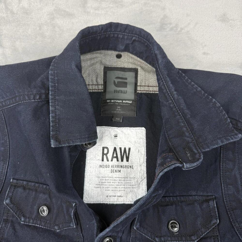 G-Star RAW Indigo Herringbone Denim Shirt Men XS Dark Wash Button Up Workwear - Picture 3 of 9